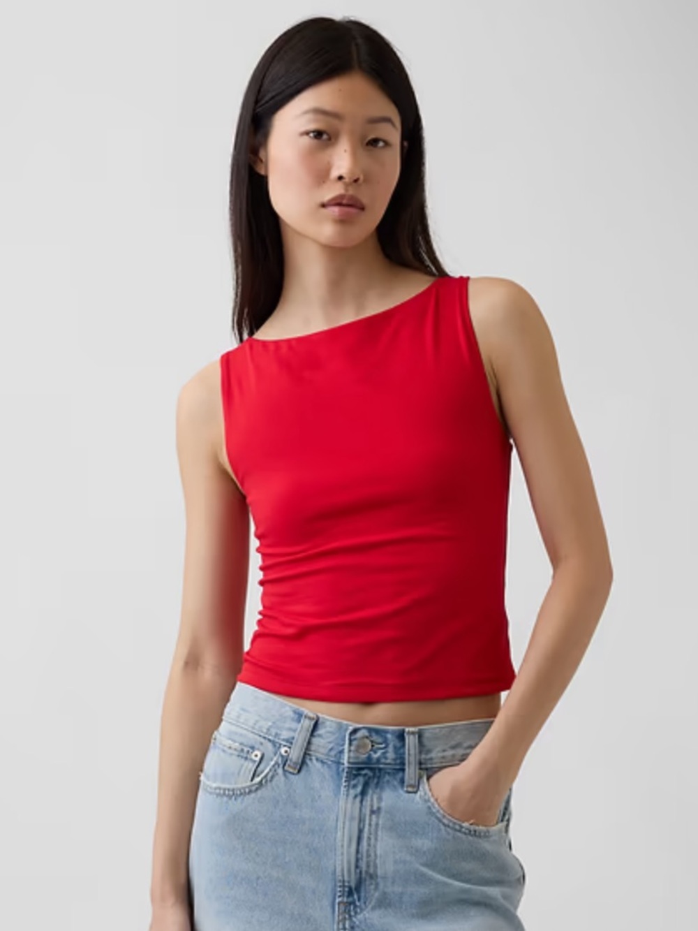 GAP red close knit jersey copped tank top